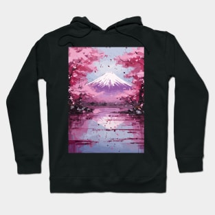 Japan Mount Fuji Cherry Blossom Tree Watercolor Painting Abstract Art Hoodie